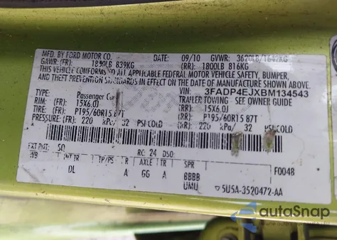 2011 Ford Fiesta Se z USA, uszkodzony, nr VIN 3FADP4EJXBM134543